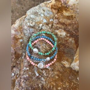 Manmade Turquoise and Freshwater Pearl Bracelets